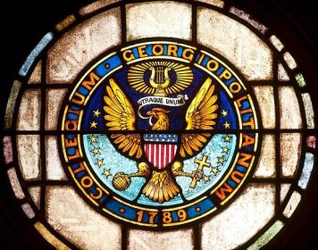 Georgetown Seal set in stained glass.