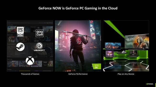 Experience GeForce NOW: Cloud gaming, diverse titles, high performance, cross-device accessibility.
