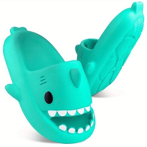 Men;* Shark Slides Non-Slip Novelty Open Toe Sandals Extremely Comfy Cushioned Thick Sole Cute Cartoon Shower Slippers Indoor & Outdoor
