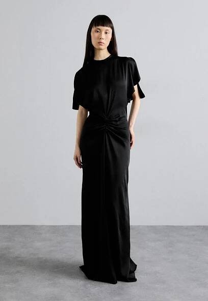 GATHERED WAIST FLOOR LENGTH DRESS - Společenské šaty - black