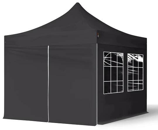 TOOLPORT Nůžkový stan 3x3 m, ocel, vč. 4 bočnic černá - (581830), 300×300 cm