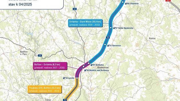 Silnice I/73 na papíře. Nejblíže výstavbě je úsek Bořitov – Svitávka