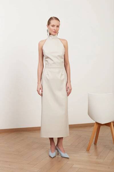 SENSA light grey soft vegan leather midi dress