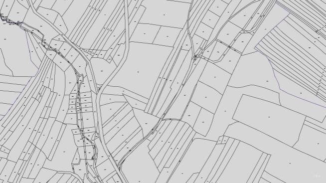 Katastrální mapa pozemků a čísla parcel Spůle