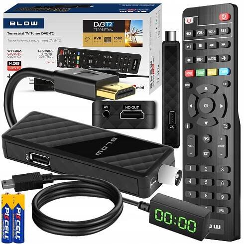 DEKODÉR TV TUNER DVB-T2 HEVC H.265 FULL HD MINI STICK PILOT SET HDMI USB