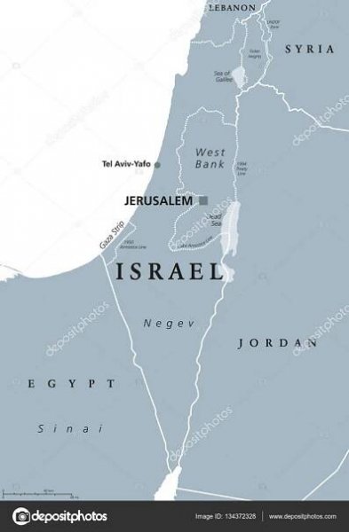 Izrael politická mapa šedá Stock Vektor od ©Furian 134372328