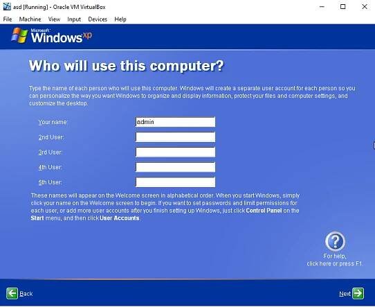 User setup