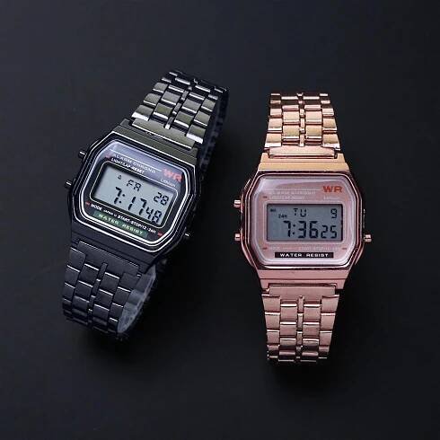Rose Gold Stříbrné hodinky Muži Ženy Elektronický digitální displej Hodiny v retro stylu Pánské Relogio Masculin Reloj Hombre Homme
