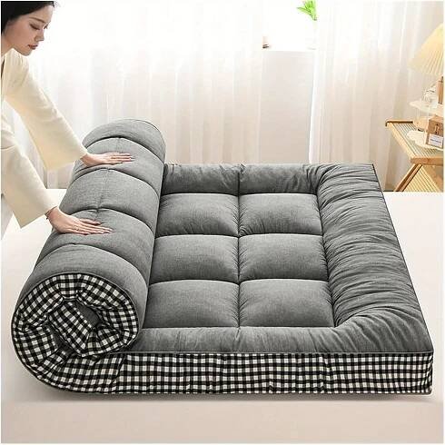 Portable Roll-Up Futon Mattress - Foldable Floor Bed with Hook-and-Loop Closure, Lightweight Sleeping Pad for Guest Bed, Sofa, Dorm, Camping - Space-S