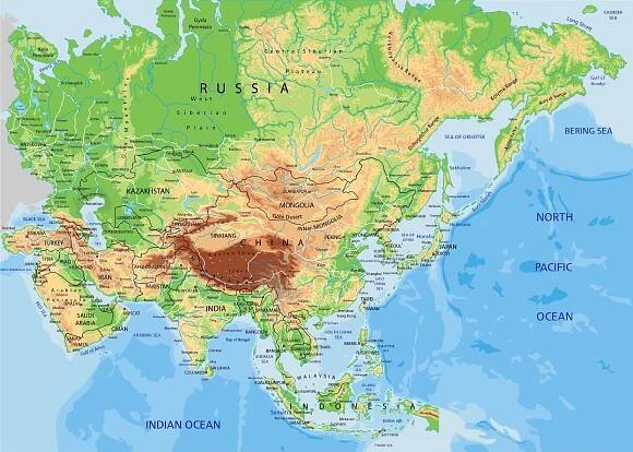 Mapy Asie – slepá, geografická. politická (ZDARMA ke stažení)