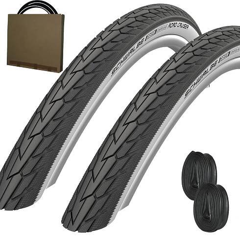 2x SCHWALBE Reifen Road Cruiser HS484 28 x 1.40 | 37-622 schwarz weiß mit DV Schlauch