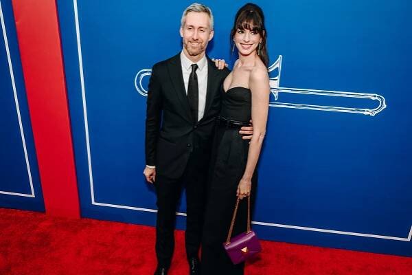 Adam Shulman, Anne Hathaway at "The Music Man" Broadway Opening held at the Winter Garden Theatre on February 10, 2022 (Photo by Nina Westervelt/Variety/Penske Media via Getty Images)