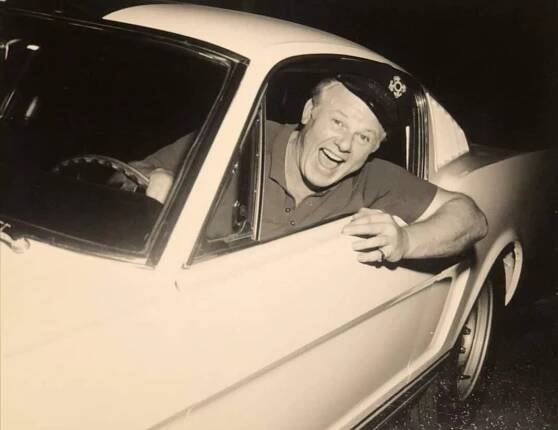 Alan Hale aka the Skipper from Gilligan's Island, and a '65 Mustang fastback