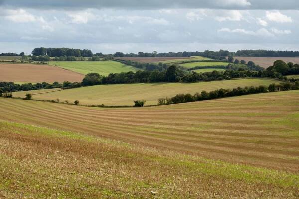 View over arable landscape with stubble field in foreground, Eas