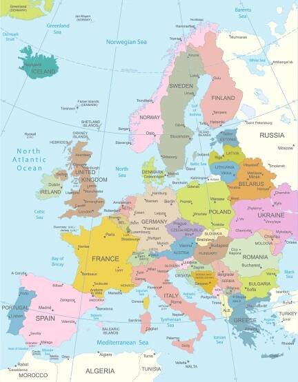 European Countries National Borders Map