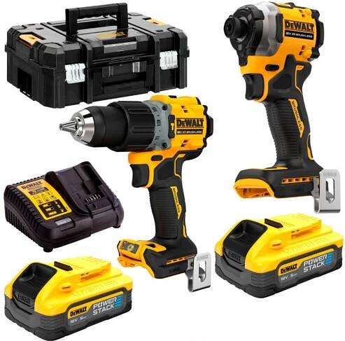 DeWALT DCK2050H2T Sada aku nářadí - příklepová vrtačka DCD805 + rázový utahovák DCF850, 2x aku 5,0 Ah, kufr TSTAK + Prodloužená záruka výrobce