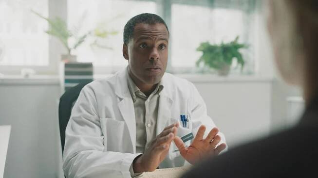 Dr. Lindgren (David Lenneman) erklärt Hilma und Ola das weitere Vorgehen.・Bild: Warner Bros International