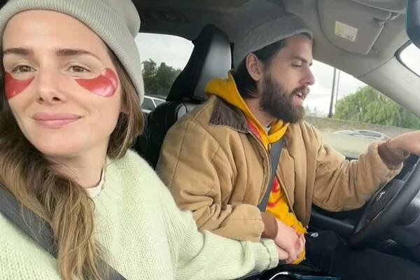 Addison Timlin and boyfriend Cooper Raiff hold hands in January 2025.