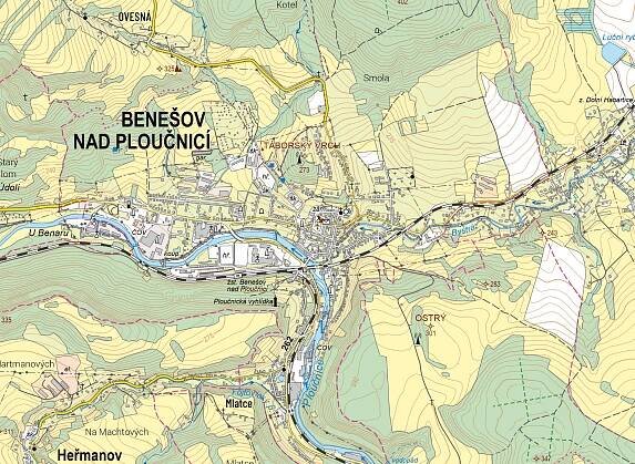 Benešov nad Ploučnicí, základní topografická mapa 1:10 000 (ZTM10), 2024, Český úřad zeměměřický a katastrální, https://cuzk.gov.cz/.