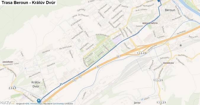 Beroun-Králův Dvůr, mapa trasy