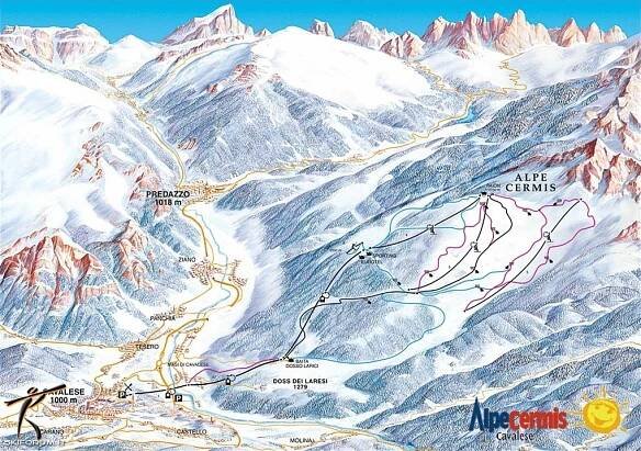 Lyžařská mapa sjezdovek areálu Alpe Cermis