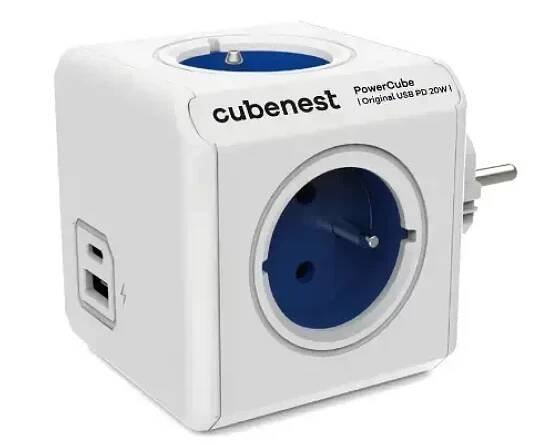 Cubenest Powercube Original USB PD 20W, A+C, 4x zásuvka, bílá/modrá