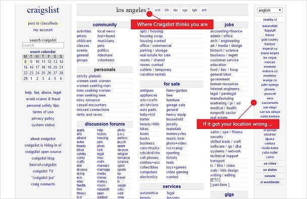 Select your location where to sell art on Craigslist