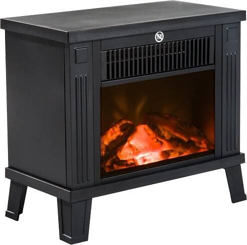 HOMCOM Elektrický krb Elektrická kamna Stojanový krb s efektem plamene 600/1200W, kov, černý, 34.5x17x31cm