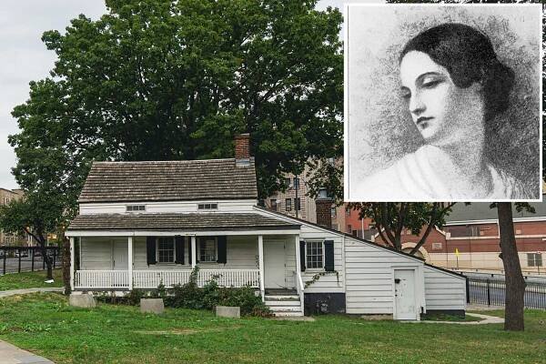 Inset of Virginia Poe over exterior of 2640 Grand Concourse.