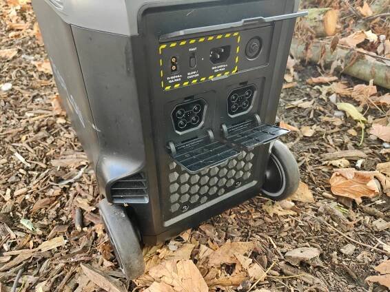 Two expansion ports on the back let you connect additional EcoFlow batteries for more output power and capacity.