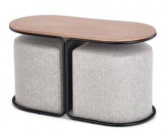 Konferenční stolek POMPO - ořech/černá, taburet 2ks
