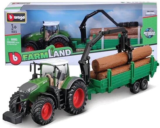KOVOVÝ TRAKTOR FENDT 1050 VARIO S PŘÍVĚSEM SE DŘEVEM A POHONEM MODEL BBURAGO