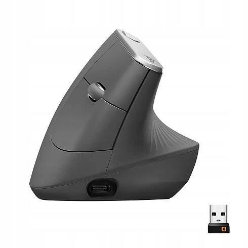 Logitech optická ergonomická myš, přenos Bluetooth®, bezdrátový, 4 tlačítko, 4000 dpi, černá, stříbrná
