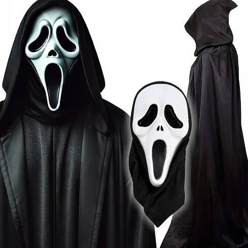 MASKA KŘIK + PLÁŠŤ NA HALLOWEEN DUCH HOROR KOSTÝM PŘEVLEK TLUSTÝ