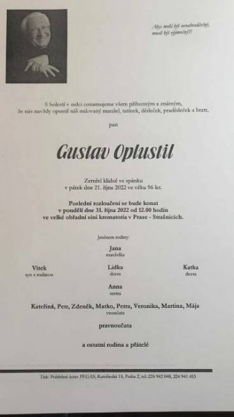 Parte odhalilo příčinu smrti otce televizní zábavy Gustava Oplustila (†96)! A detaily pohřbu