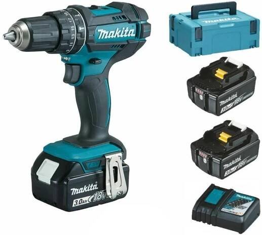 Makita DHP482RF3J aku příklepový šroubovák + 3x baterie 18V/3,0Ah + Makpac