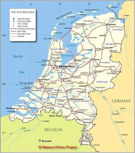mapa Holandsku a okolních zemích