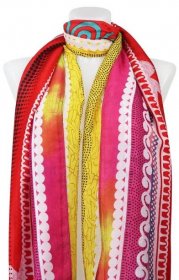 Dámský dlouhý obdélníkový šátek 2083-292, potisk s ornamenty - růžové barvy 7200526-1