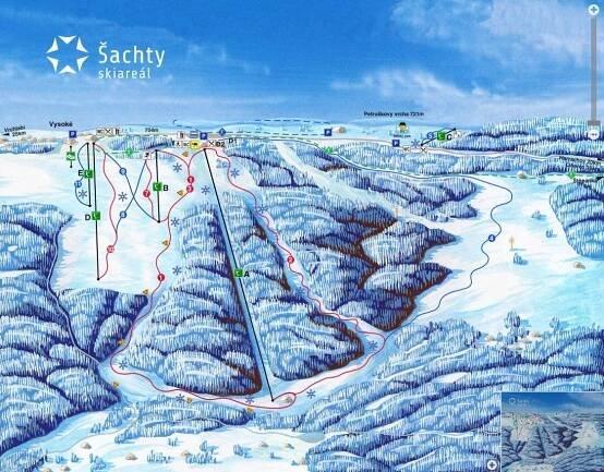 Vysoké nad Jizerou - Šachty - mapa sjezdovek