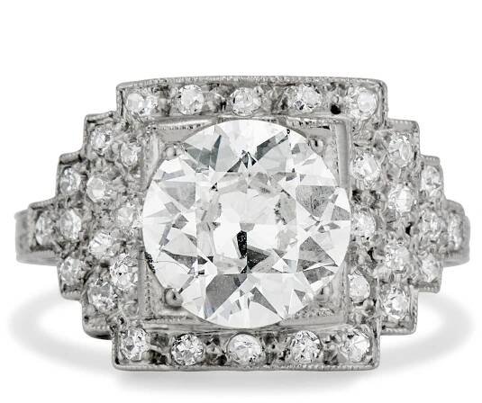 1.66 carat Old European Cut Art Deco Diamond Ring