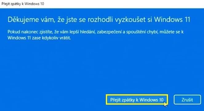 Jak se vrátit k Windows 10 z Win 11