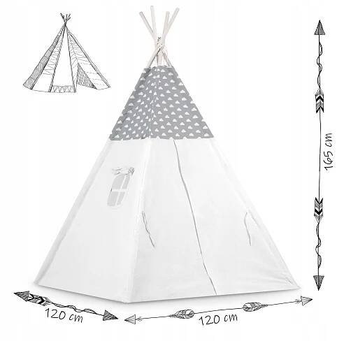 Dětský TeePee stan se světýlky | šedý s mráčky - Image 9