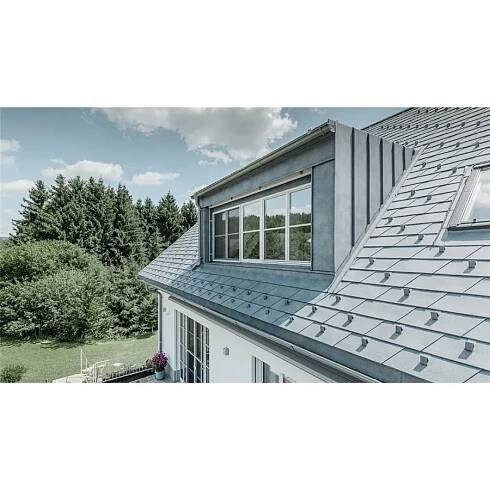 Střešní krytina Prefa falcovaný šindel STUCCO /  P.10 břidlicová, hliníková