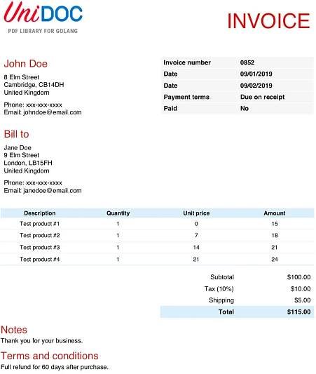 Modified PDF invoice