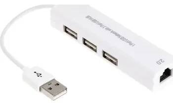 Přepojka / rozbočovač USB 2.0 na 3x USB 2.0 + ethernet - bílá