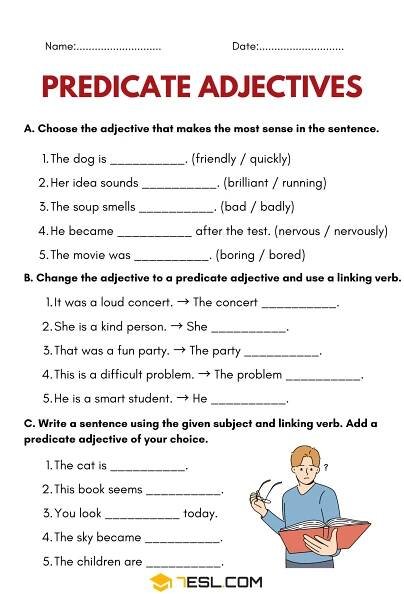 Predicate Adjectives Worksheets and Exercises 1