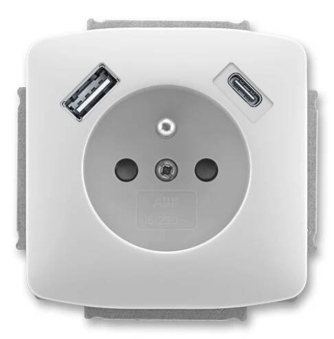 Zásuvka s USB nabíjením (USB-A + USB-C), bezšroubová, 5569A-A32357 S, ABB, Tango, šedá