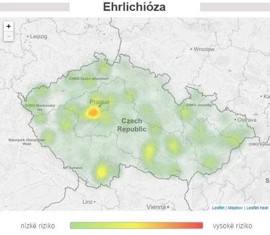Mapa aktivity klíšťat na území České republiky - Ehrlichióza - GALERIE: Mapa aktivity klíšťat na území České republiky (4/7)