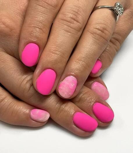hot pink marble nails