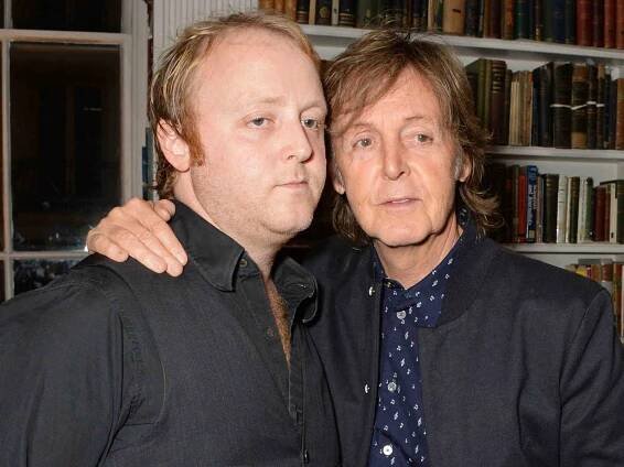 James McCartney (L) and Sir Paul McCartney attend The London 2014 Stella McCartney Green Carpet Collection during London Fashion Week at The Royal British Institute on September 14, 2014 in London, England